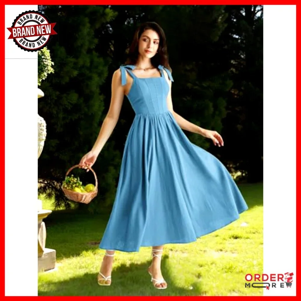 Renaissance Corset Dress Cottagecore Sundress Square Neck Flared A-Line - Picture 3 of 7